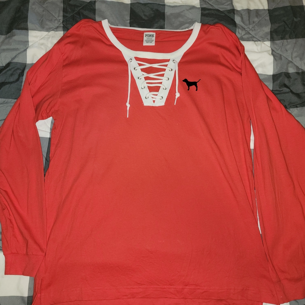PINK Victoria's Secret Red Lace-Up Sweatshirt